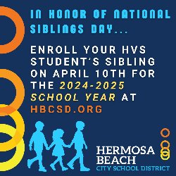 In honor of National Siblings Day...Enroll your HVS Student\'s sibling on April 10th for the 2024-2025 School Year at HBCSD.ORG